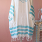 Bamboo-cotton kimono with hand-made prints and tied tassels at the edges
